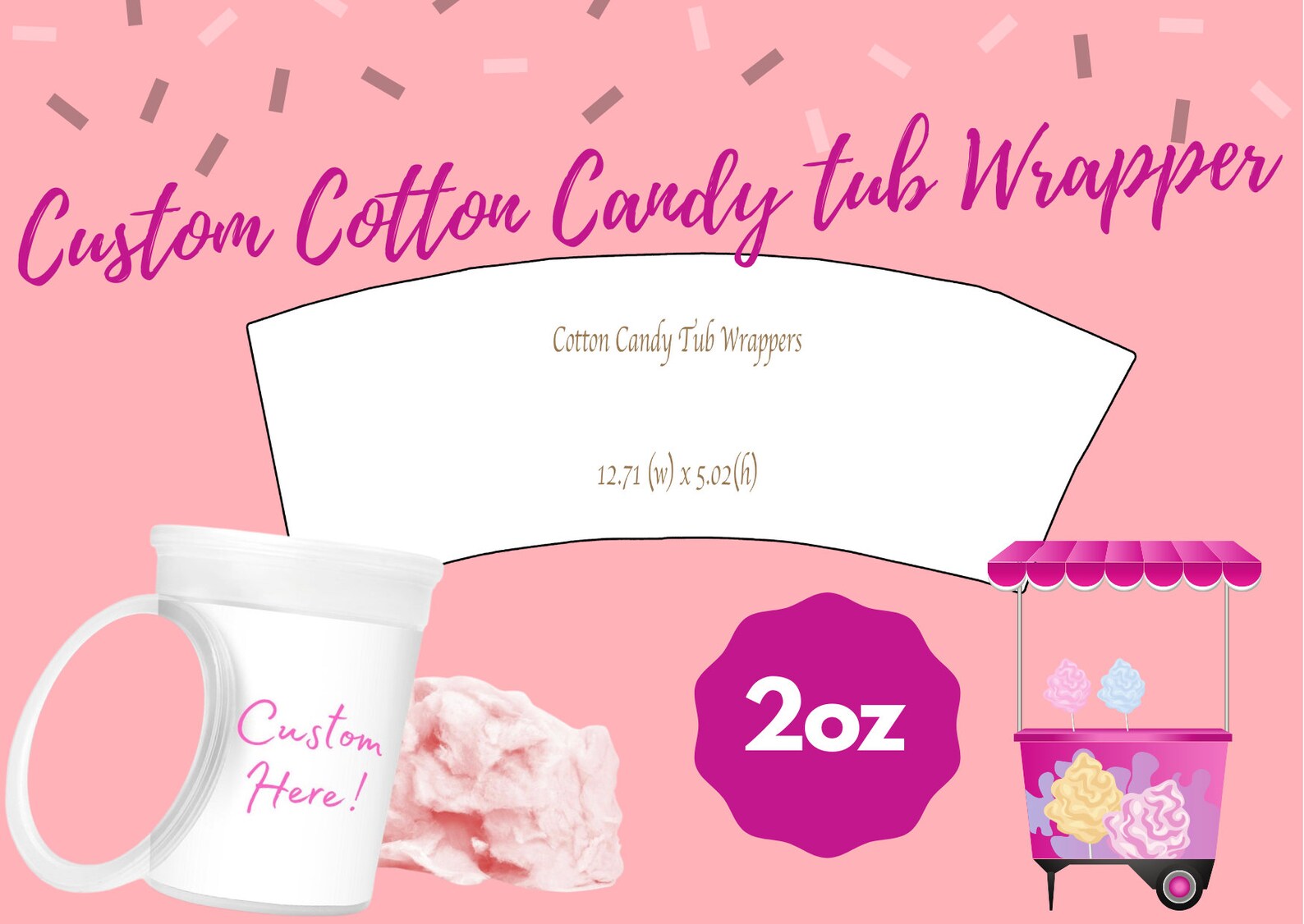 2oz Cotton Candy Tub Label Template Cotton Candy Tub Wrapper - Etsy