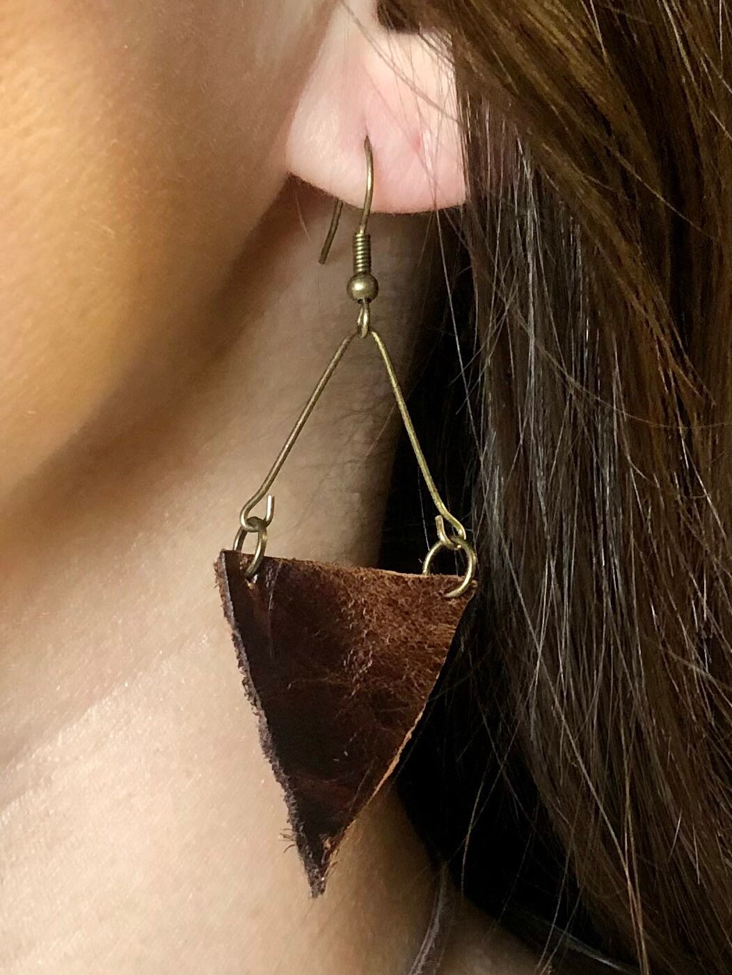 Triangle Shaped Genuine Leather Earrings Etsy