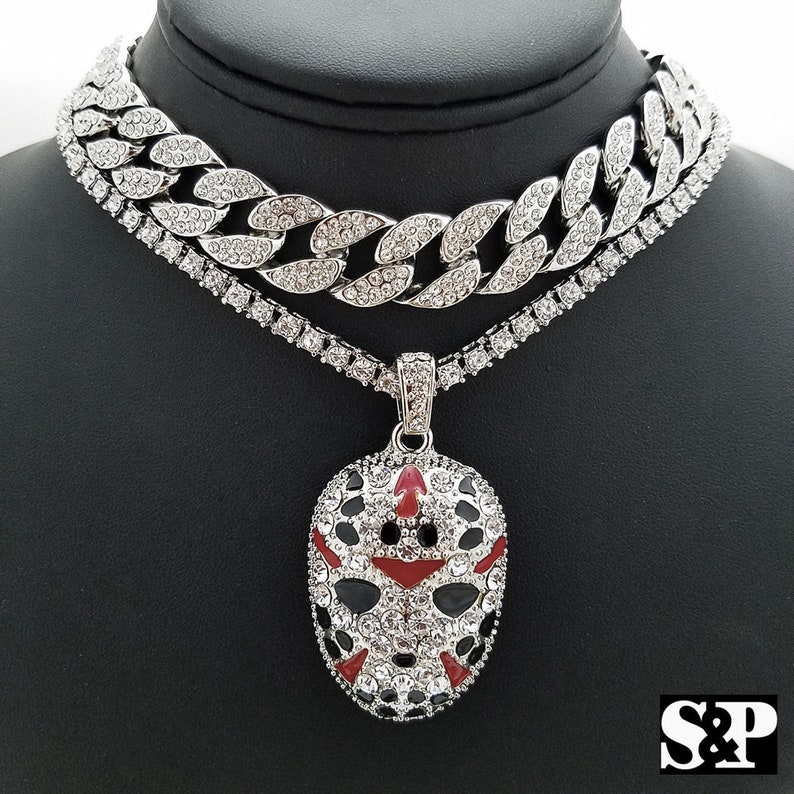 Jason Mask Chain Cuban Iced Tennis Rapper Jewlerry Pendant Etsy
