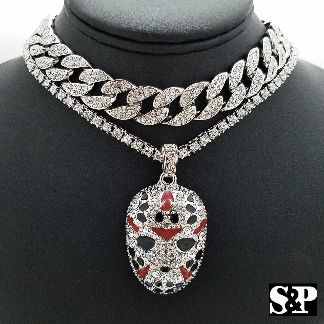 Jason Mask Chain Cuban Iced Tennis Rapper Jewlerry Pendant Etsy