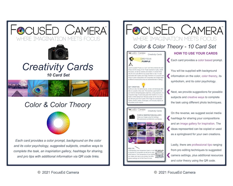 Photography Creativity Cards Inspiration Ideas Cheat Sheets Learn Color Theory 10 Card Set for Photographer or Students DOWNLOAD image 2