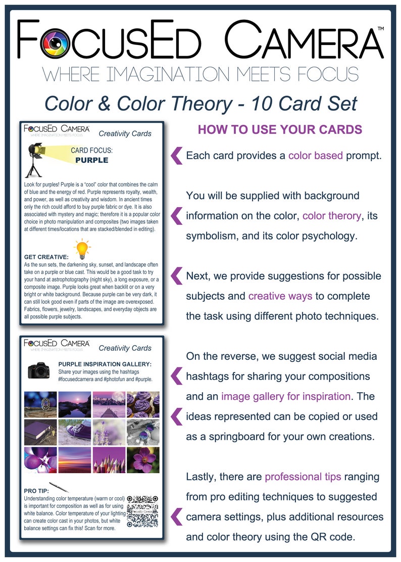 Photography Creativity Cards Inspiration Ideas Cheat Sheets Learn Color Theory 10 Card Set for Photographer or Students DOWNLOAD image 4