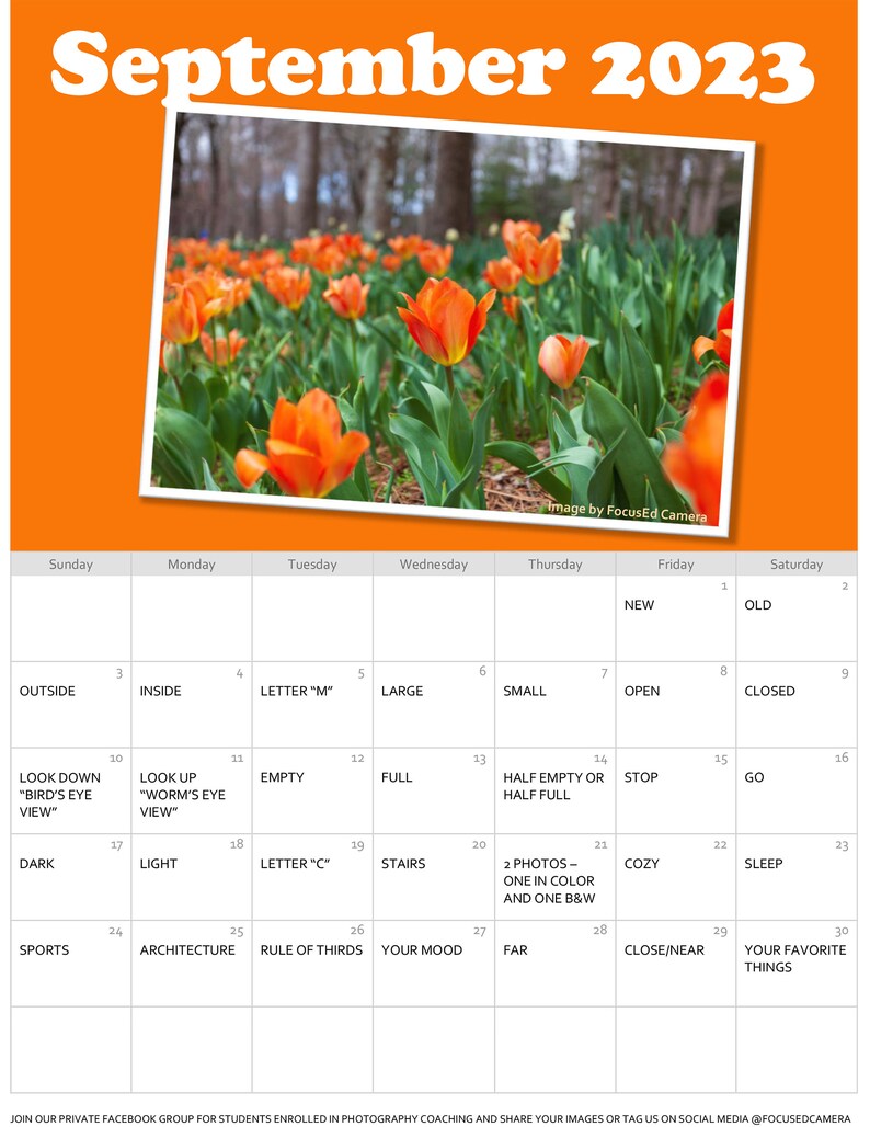 Photography Inspiration Full Year Calendar DIGITAL DOWNLOAD Get Daily Photography Tasks / Creative Prompts image 3