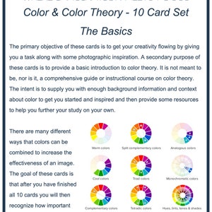 Photography Creativity Cards Inspiration Ideas Cheat Sheets Learn Color Theory 10 Card Set for Photographer or Students DOWNLOAD image 5