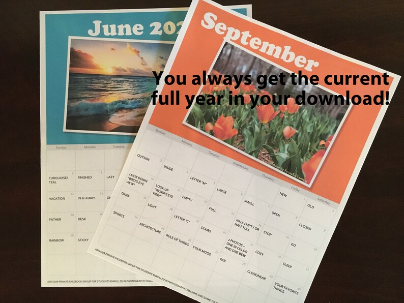 Photography Inspiration Full Year Calendar DIGITAL DOWNLOAD Get Daily Photography Tasks / Creative Prompts image 2