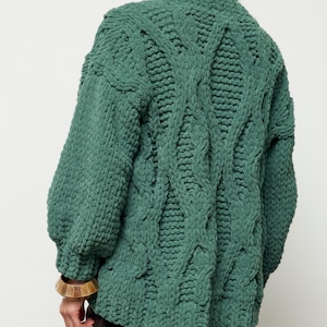 chunky knit cardigan, hand knit sweater, cable knit cardigan, gifts for girlfriend, warm sweater,open front cardigan, green cardigan