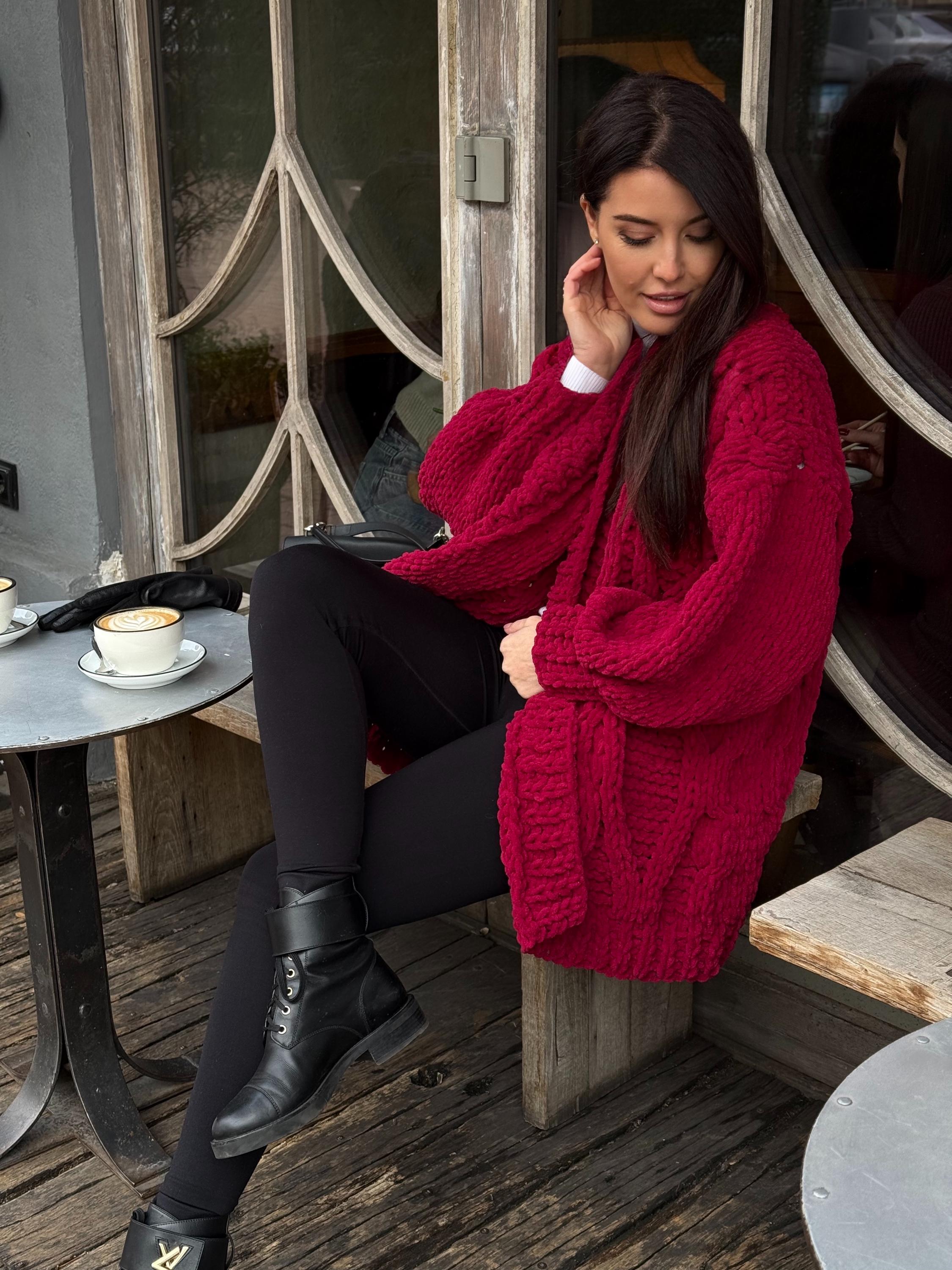 burgundy evening dresses for weddings YEMAK Women's 3/4 Sleeve Crewneck Lovely Pompom Cable Knit Sweater Midi Dress HB3137 (S-L) main image 0