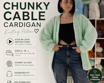 Chunky Knit Cardigan Pattern, Finger Knitting Cardigan Pattern, Oversized Cardigan PDF, Alize Puffy Fine Pattern
