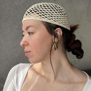 crochet beanie hat, crochet summer accessories, mesh skull cap hair net, women lace boho cotton hat