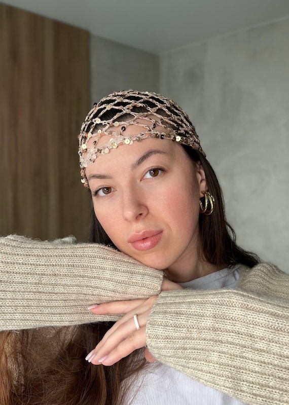 Cotton Glitter Beanie With Sequins, Summer Crochet Hat  display picture 2