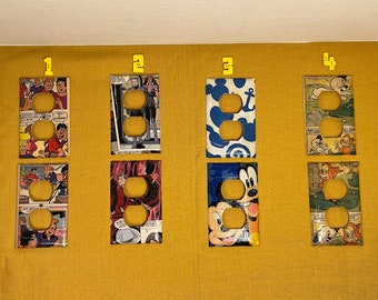 2 pc. Comic book decoupaged Wall Outlet Cover Plate: Spooky Ghost and Wendy, Star Trek TOS, Archies, and Mickey Mouse