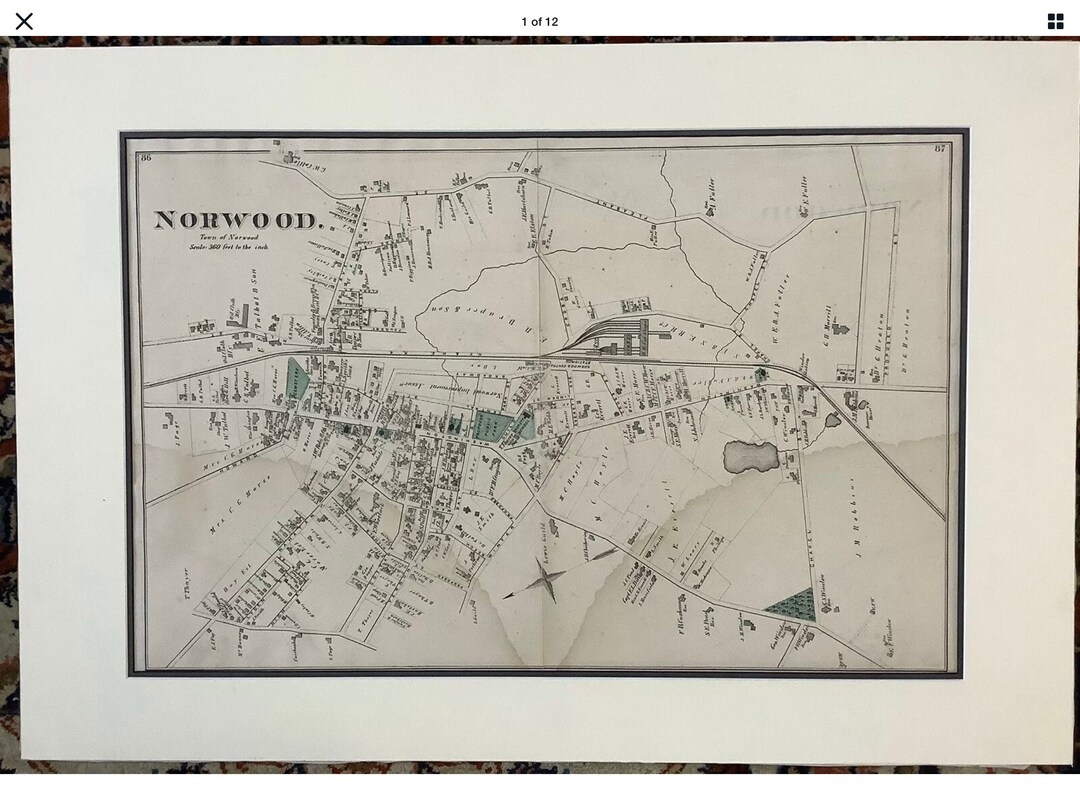 Original 1876 Norwood Map, Mattedready to Frame,not Reproduction, Mass