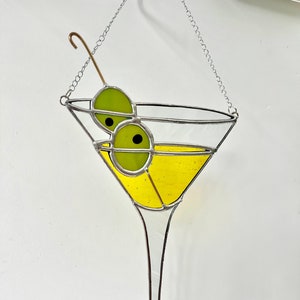 Martini Cocktail Stained glass Window hanging, Cocktail decor, Martini with two olives, Martini Suncatcher, Unique gift for bartenders
