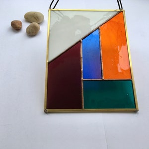 Geometric Stained glass window hanging, Geometric Abstract Suncatcher, Art deco Stained glass panel