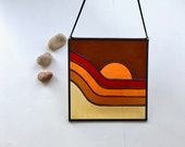 Sunset Stained Glass Panel, Retro Window Hanging, Father 39 s Day Gift, Retro Style, Boho Wall Hangings, Window Ornament, Sunset Suncatcher