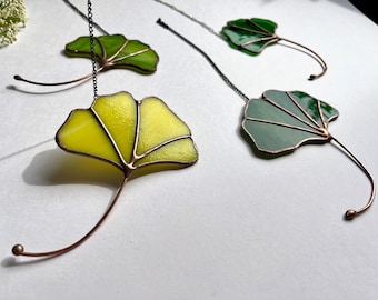 Ginkgo Leaf Stained Glass Suncatcher: Boho Window Hanging