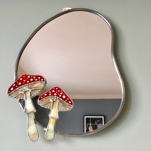 Mushroom Stained Glass Mirror: Fly Agaric Cottagecore Decor