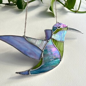 MATIHAY Hummingbird Acrylic Window Hanging, Handcrafted Sun Catcher For Home, Coffee Bar, Housewarming Gift Decor (Blue-L