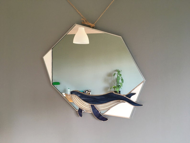 Humpback Whale Stained Glass Mirror Modern Geometric Wall Decor Etsy