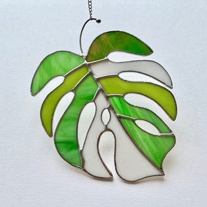 Monstera Albo Stained Glass Suncatcher: Tropical Window Hanging
