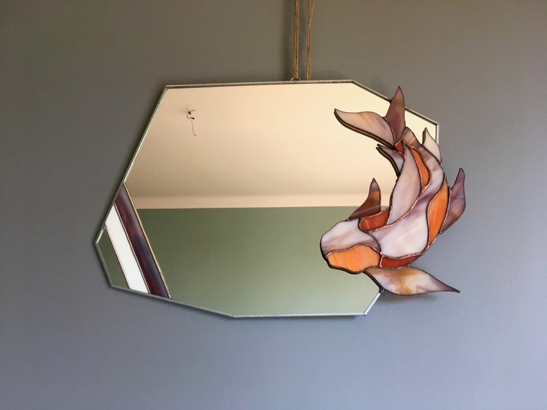 Koi Fish Stained Glass Mirror Living Room Mirror Koi Fish Etsy