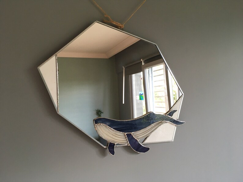 Humpback Whale Stained Glass Mirror Modern Geometric Wall Decor Etsy