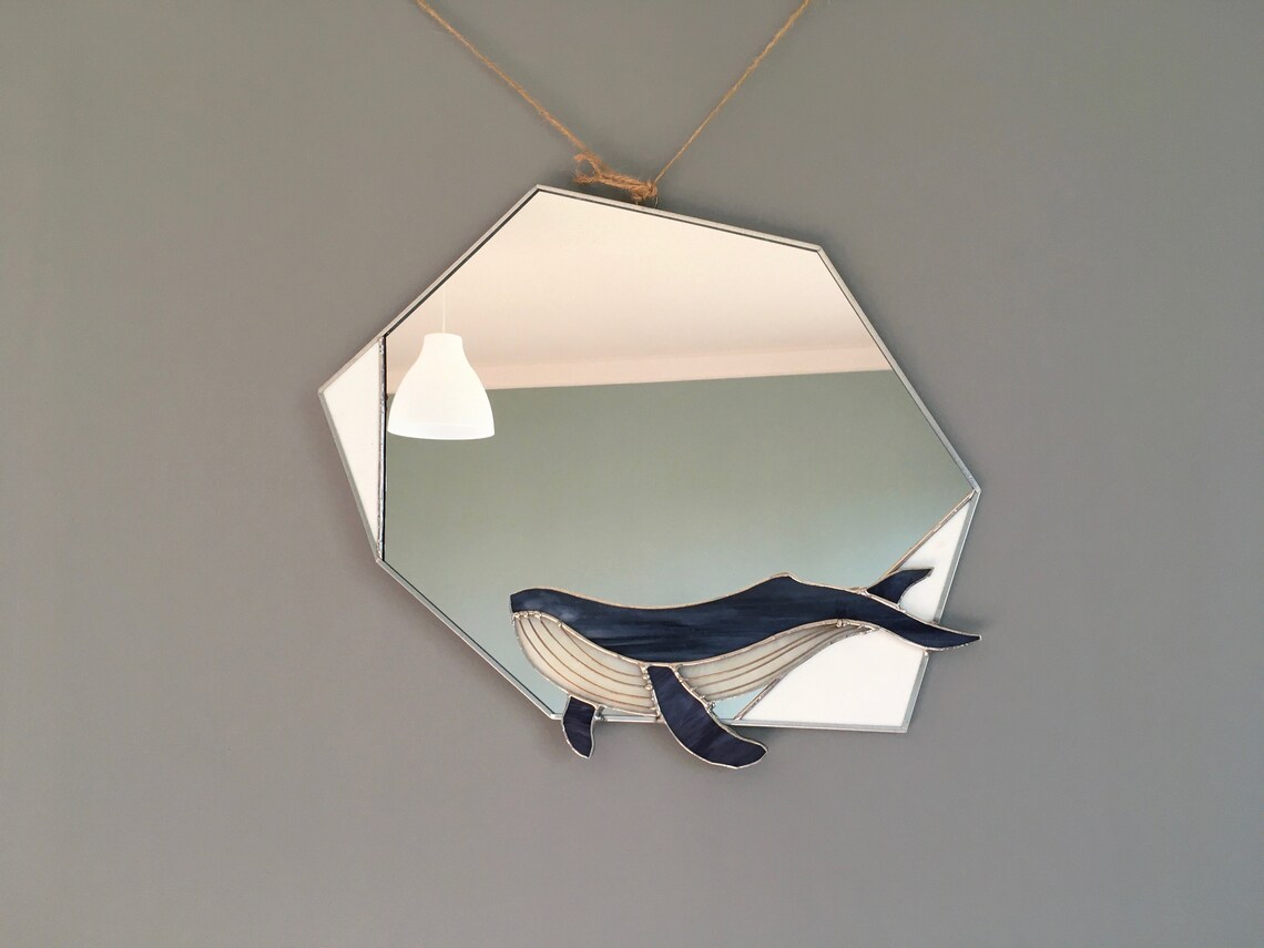 Humpback Whale Stained Glass Mirror Stained Glass Animal Etsy