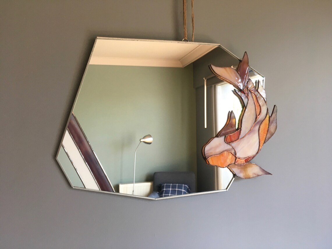 Koi Fish Mirror Stained Glass Mirror Koi Fish Wall Hangings Etsy