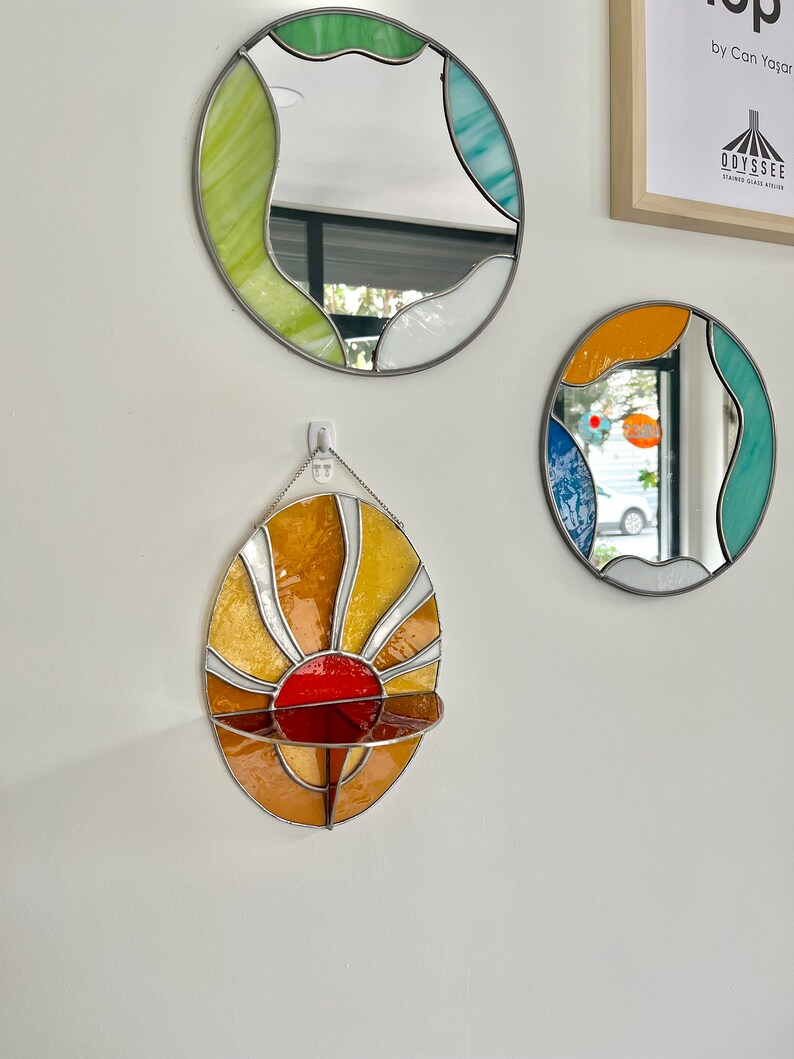 Modern Stained Glass Candle Holder Wall Shelf, Stained Glass Wall