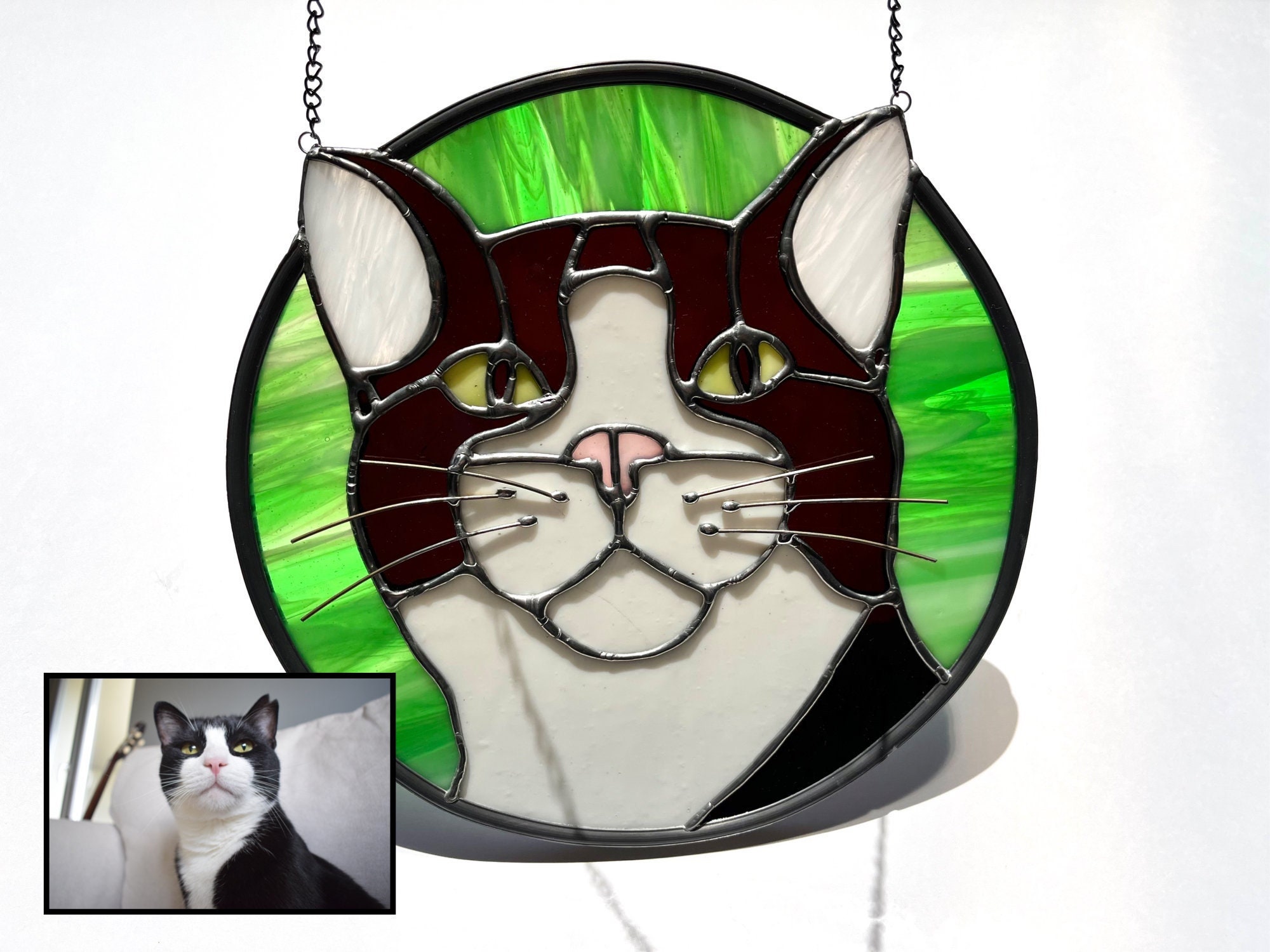 Stained Glass Pet Portrait Cat Portrait From Picture Custom Etsy