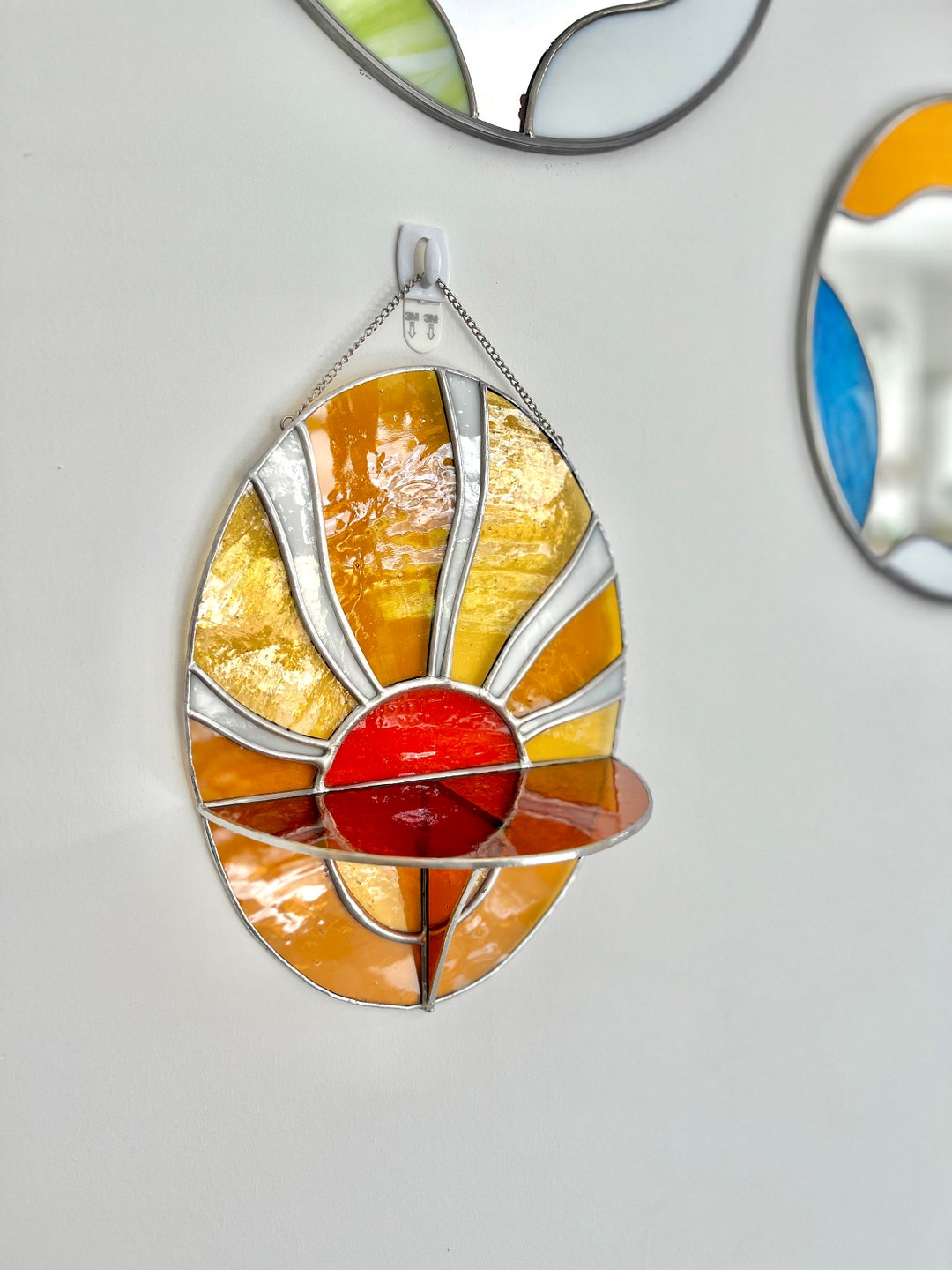 Modern Stained Glass Candle Holder Wall Shelf, Stained Glass Wall