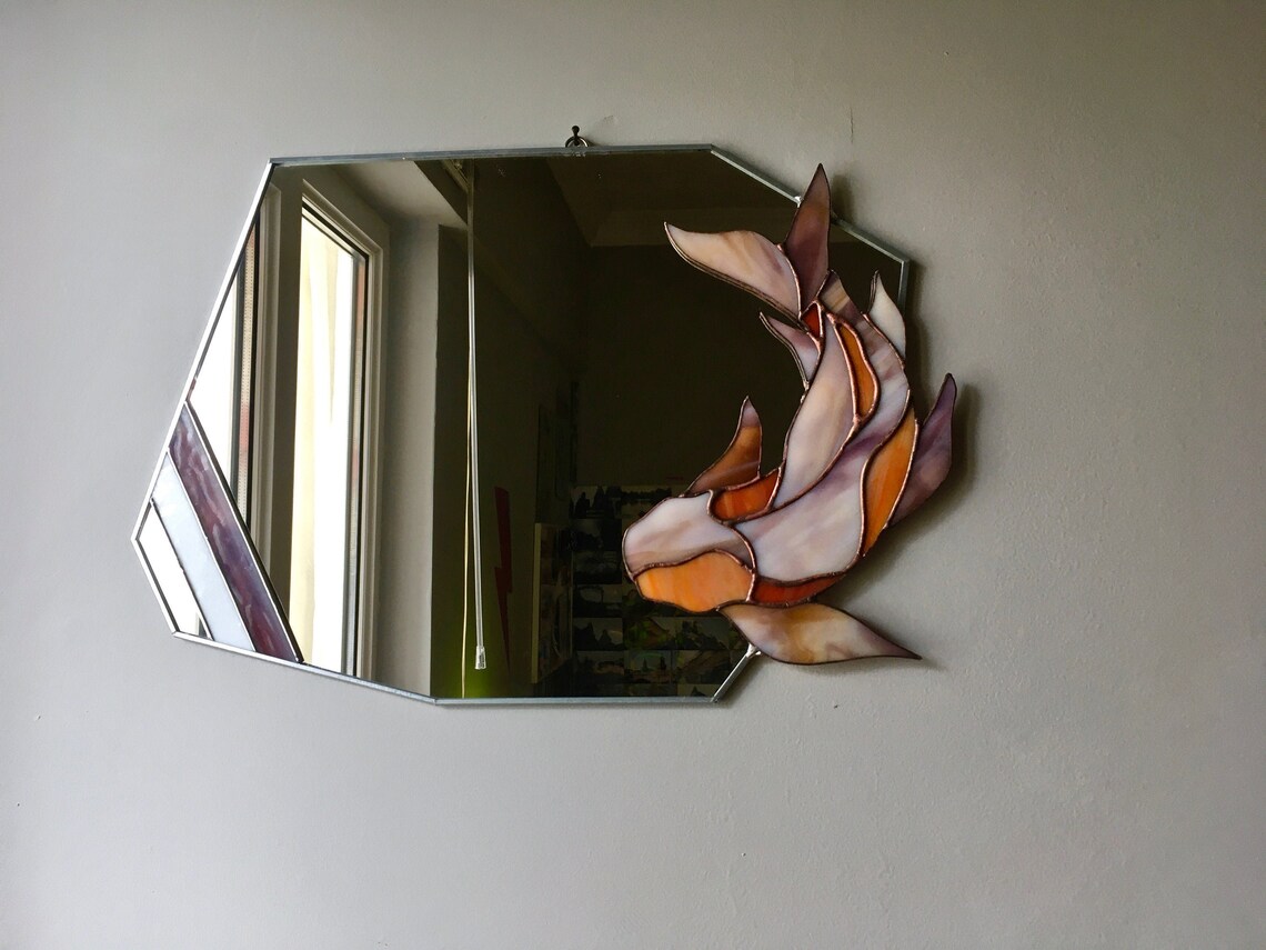 Koi Fish Mirror Stained Glass Mirror Koi Fish Wall Hangings Etsy