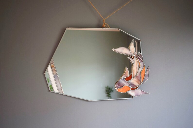 Koi Fish Stained Glass Mirror Living Room Mirror Koi Fish Etsy