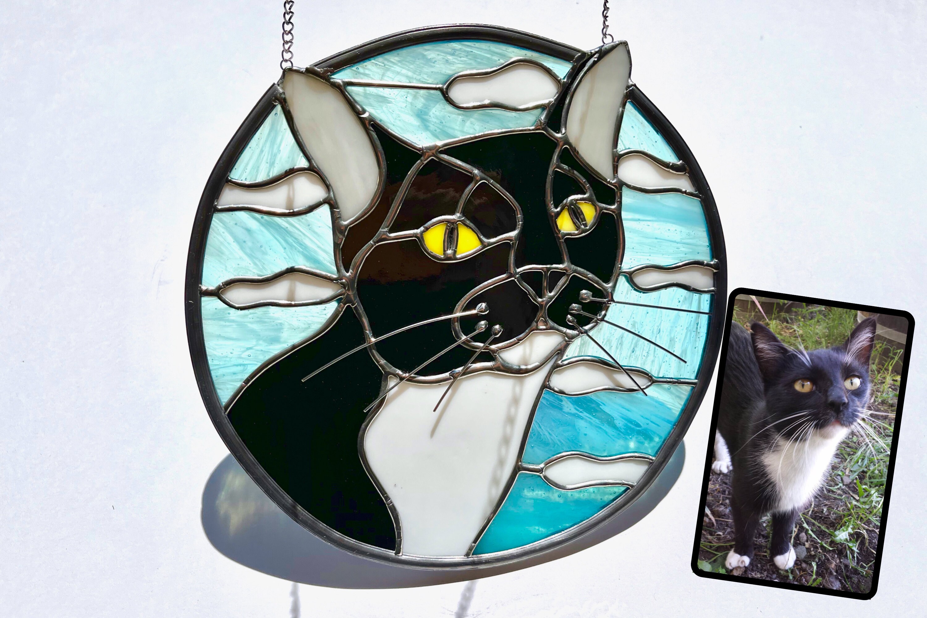Stained Glass Pet Portrait Cat Portrait From Picture Custom Etsy