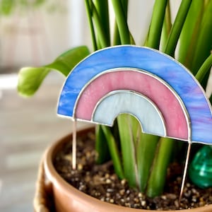 Rainbow Stained Glass Plant Stake: Pot Decor, Garden Decoration