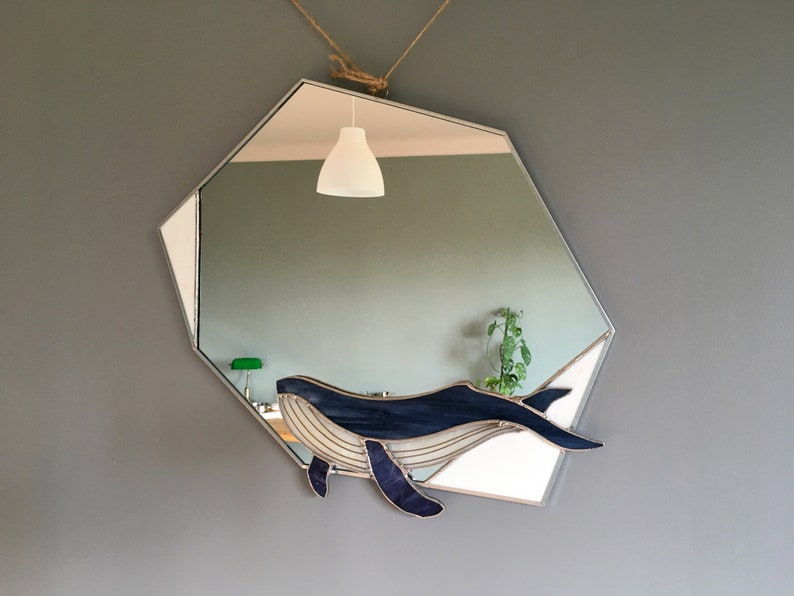 Humpback Whale Stained Glass Mirror Modern Geometric Wall Decor Etsy
