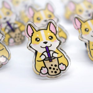 Corgi Boba Pin | Acrylic Pin