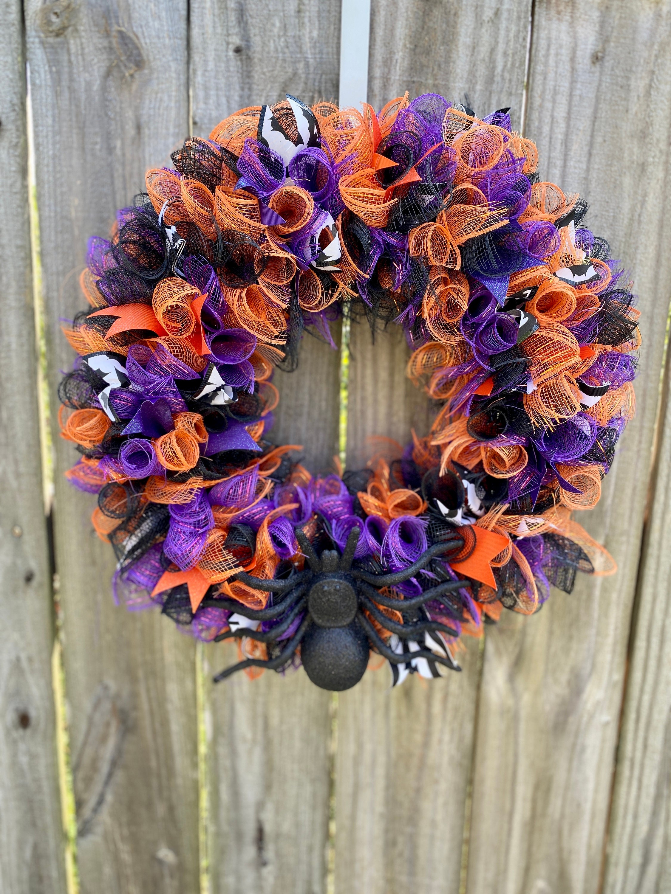 Spider Halloween Wreath - Black, Purple, and Orange Door