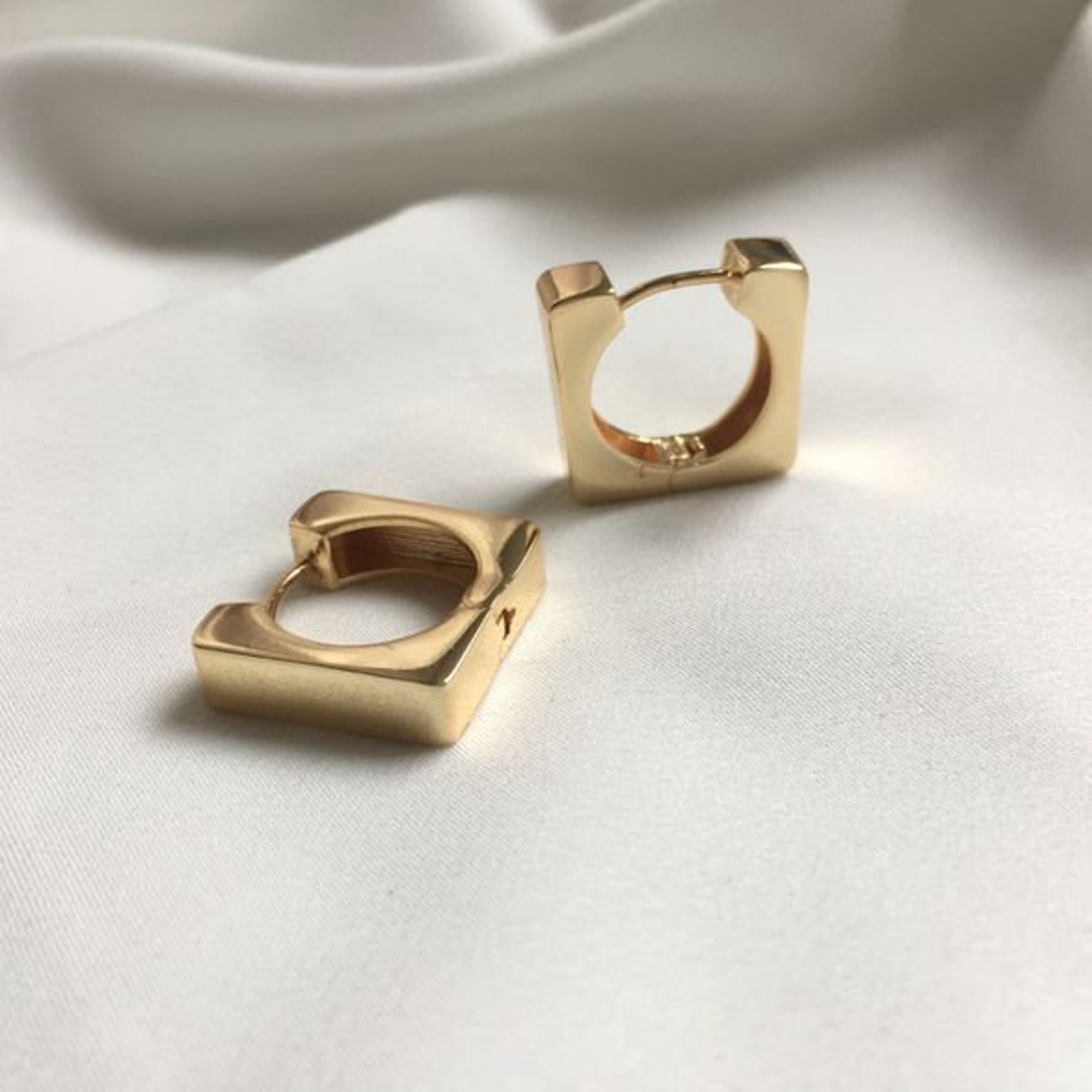 Square Huggie Hoop Earrings Gold Plated Jewelry Minimal Etsy