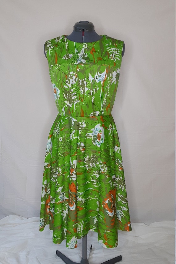 1960s Lime Green Floral Party Dress