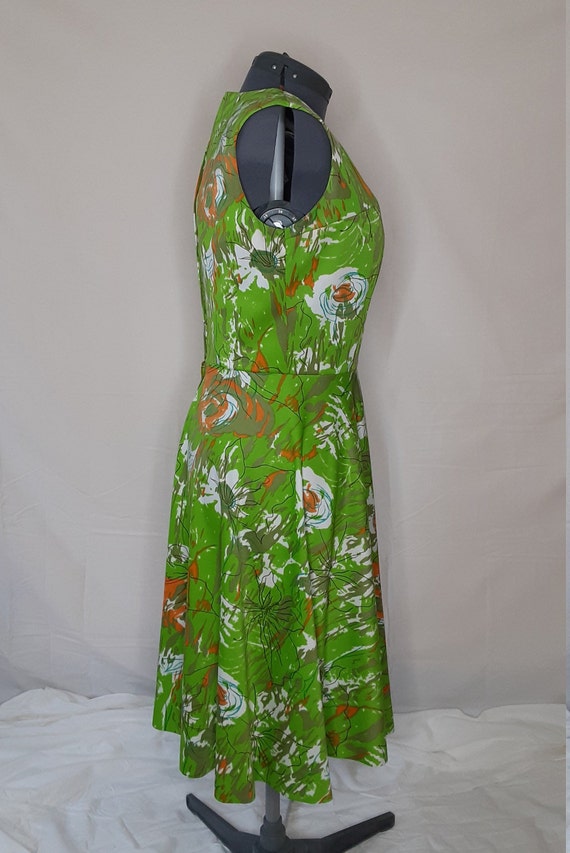 1960s Lime Green Floral Party Dress - image 2