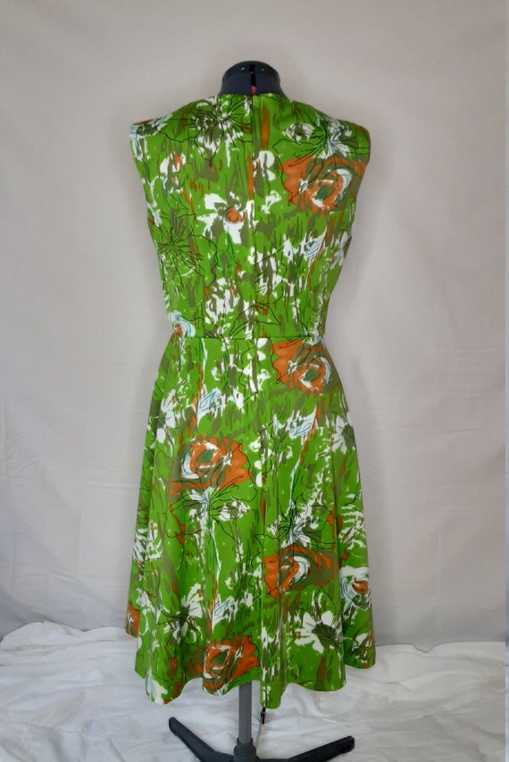 1960s Lime Green Floral Party Dress - image 3