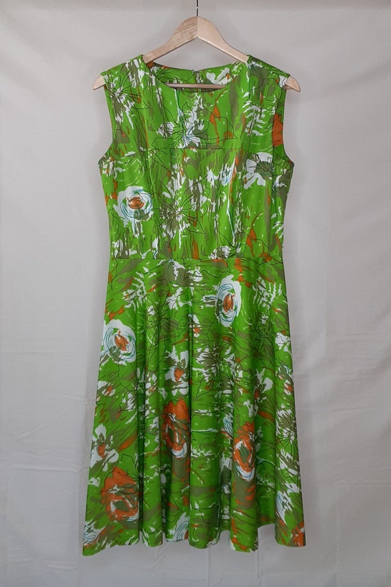 1960s Lime Green Floral Party Dress - image 9