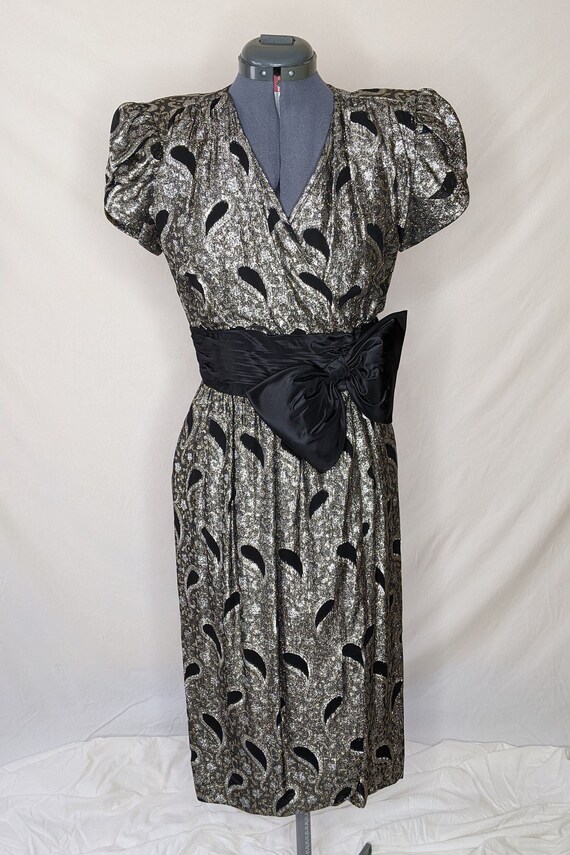 1980s Albert Nipon Navy Silk Print Jumpsuit