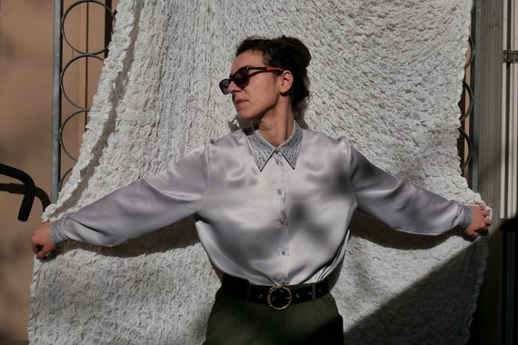 Vintage Satin Secretary Blouse Beaded 