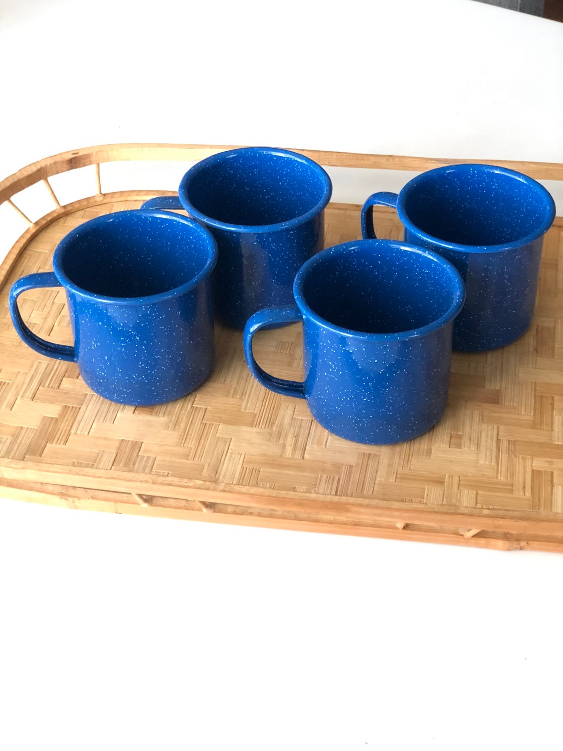 Coleman cobalt blue speckled enamel 10 oz mugs set of 4 Etsy