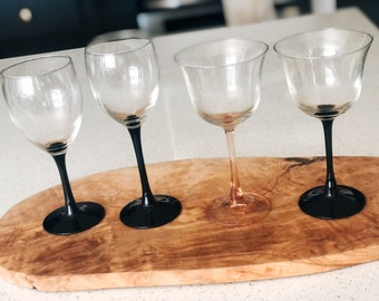 Vintage 1970s Luminarac Black & Rose Stem Wine Glasses