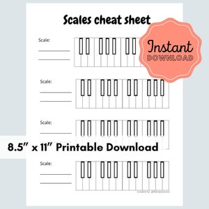 White Scales/Chords Cheat Sheet with no border - 2,3, and 4 Octave Layout
