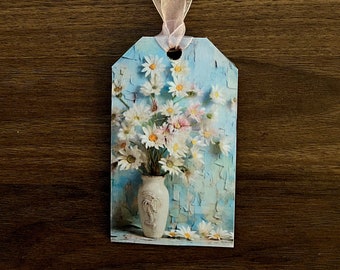 Shabby Chic Floral Vase Wood Tag - Gift Tags - Junk Journal Tags