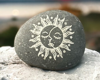 Engraved Beach Pebble - Celestial Balance Stone - Home Decor - Home Accents - Outdoor and Garden